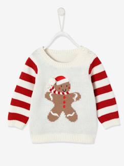Bebé 0-36 meses-Camisolas, casacos de malha, sweats-Camisolas-Camisola de Natal unissexo, boneco de gengibre, para bebé