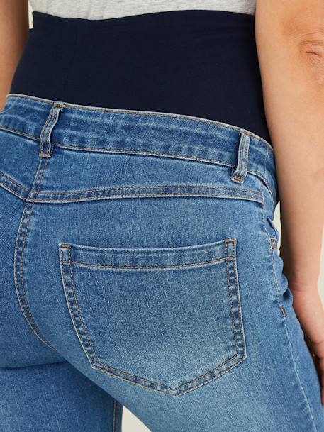 Jeans slim 7/8 com rasgões, para grávida AZUL ESCURO LISO+Azul medio desbotado 