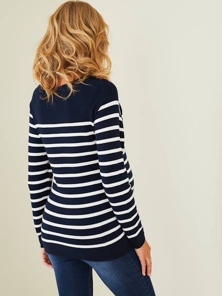 Camisola estilo marinheiro, especial gravidez e amamentação AZUL ESCURO AS RISCAS+BRANCO CLARO AS RISCAS+verde 