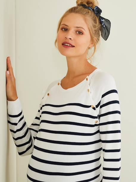 Camisola estilo marinheiro, especial gravidez e amamentação AZUL ESCURO AS RISCAS+BRANCO CLARO AS RISCAS+verde 