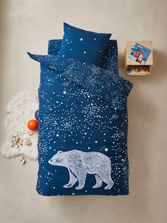 Têxtil-lar e Decoração-Roupa de cama criança-Capas de edredon-Conjunto capa de edredon com detalhes fosforescentes + fronha de almofada para criança, tema Urso Polar