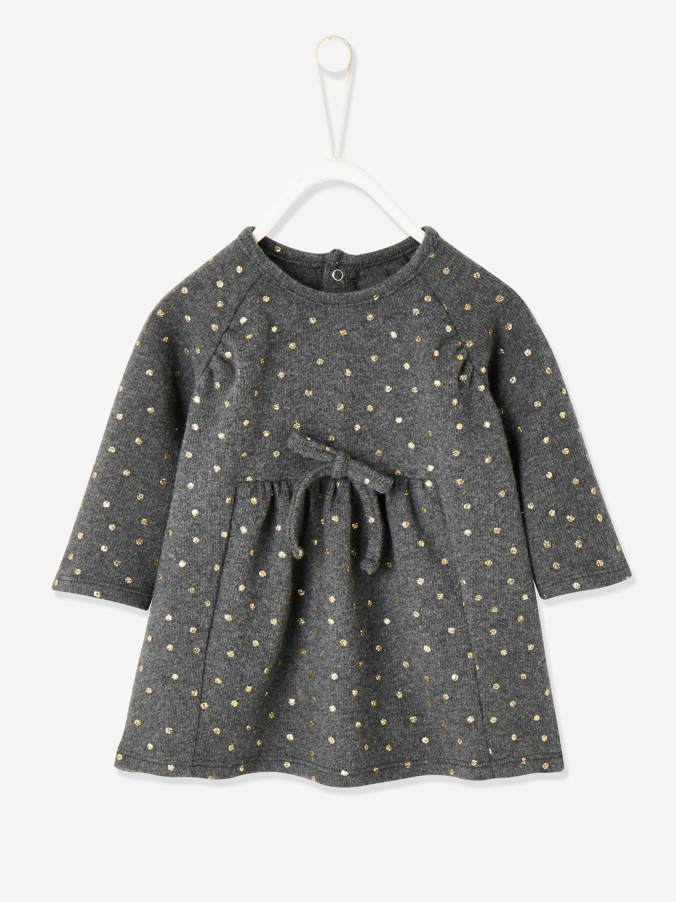 Vestido em malha, estampado irisado, para bebé menina cinzento escuro estampado