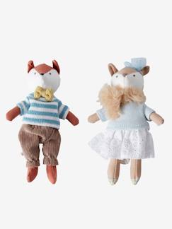 Brinquedos-Primeira idade-Bonecos-doudou, peluches e brinquedos em tecido-Lote de 2 bonecos em linho, Casal de Raposas