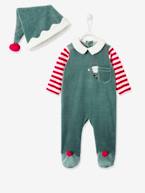 Conjunto de Natal unissexo, pijama + gorro, para bebé VERDE MEDIO LISO COM MOTIVO 