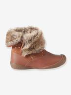 Botas em pele, para menina Camel+Preto 