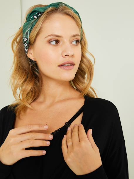 Camisola com renda, especial gravidez e amamentação PRETO ESCURO LISO 