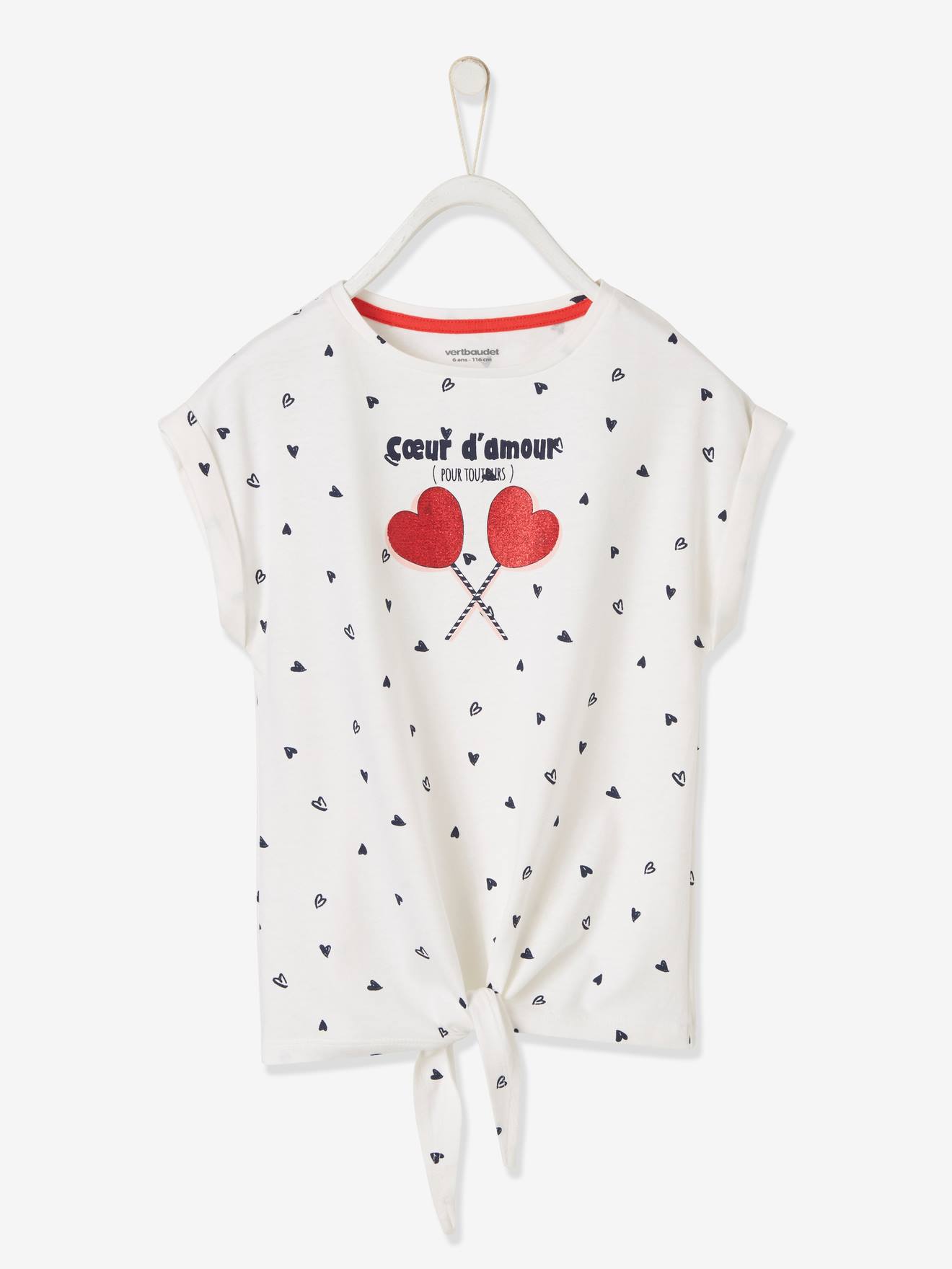 T-shirt com corações e detalhe irisado, para menina branco claro estampado