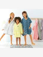 Roupão de banho com capuz, personalizável, para criança Azul cinzento+Rosa liso com decoração 