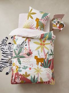 Têxtil-lar e Decoração-Roupa de cama criança-Capas de edredon-Conjunto capa de edredon + fronha de almofada para criança, tema Pink Jungle