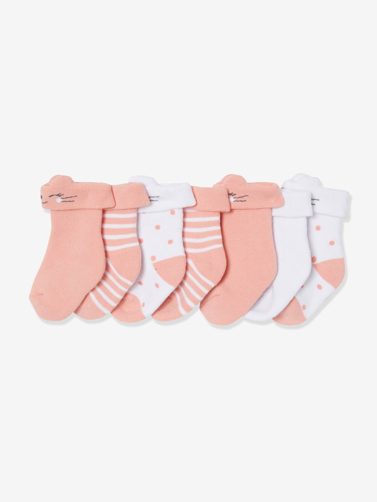 Lote de 7 pares de meias, malha borboto, para bebé rosa claro bicolor/multicolor
