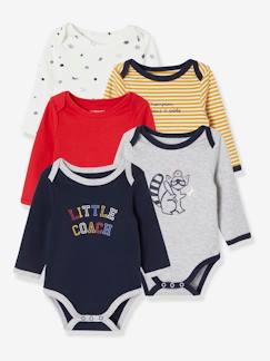 Bebé 0-36 meses-Bodies-Lote de 5 bodies em puro algodão, de mangas compridas, para bebé