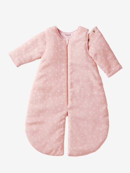 Saco de bebé em microfibra, mangas amovíveis, especial passeio Azul/triângulos+Rosa/estrelas 