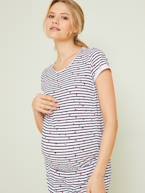 Camisa de dormir estampada, especial gravidez e amamentação AZUL CLARO AS RISCAS 