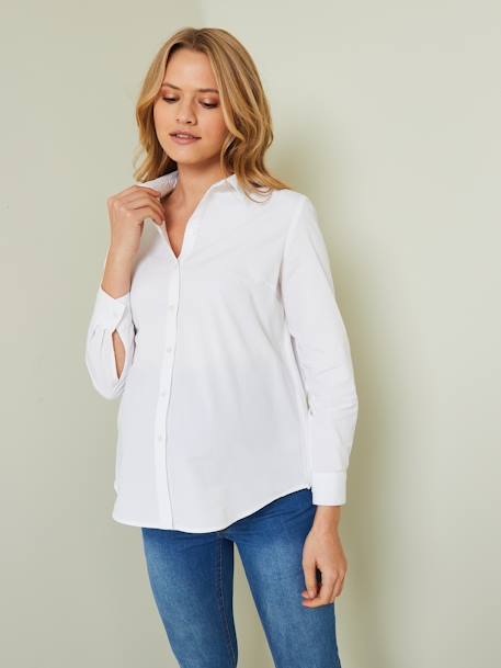 Camisa em popelina, especial grávida e amamentação BRANCO CLARO LISO 