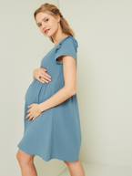 Vestido em gaze de algodão, especial gravidez e amamentação azul-ganga+branco+VERDE MEDIO LISO 