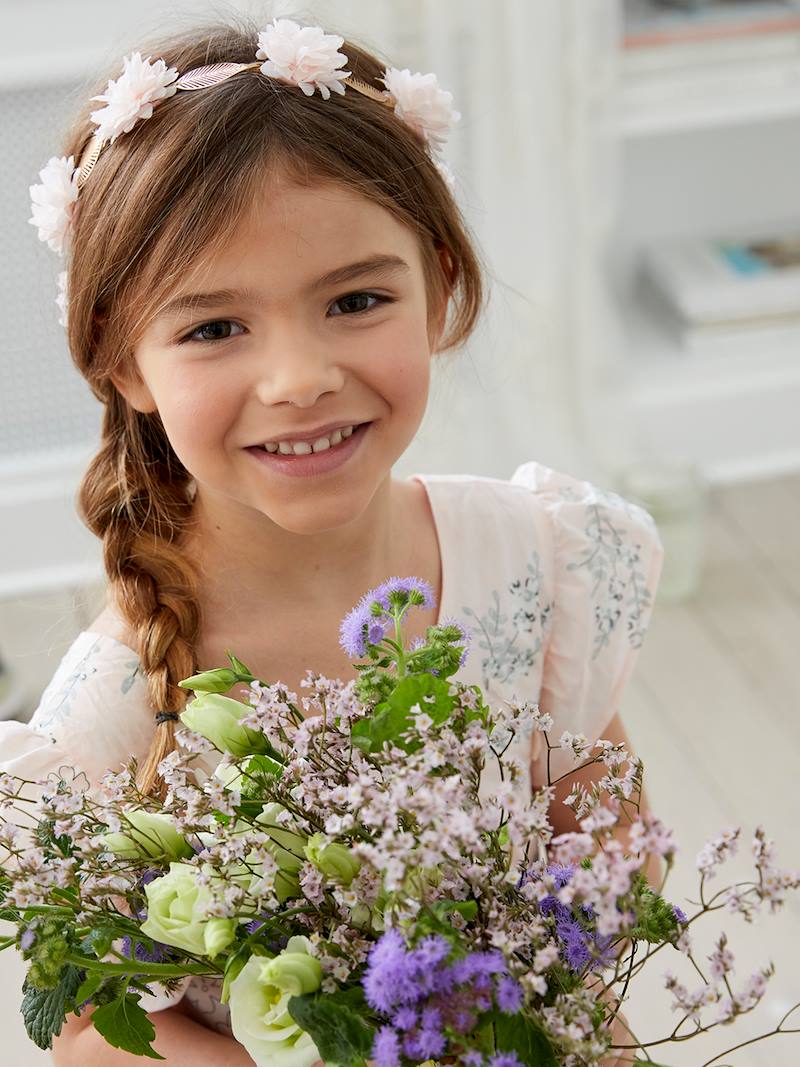 Vestido com flores em relevo e ramos de flores estampados ...