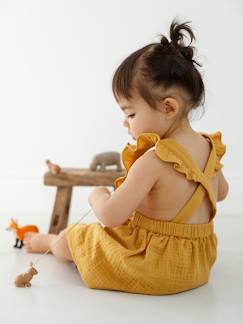 Bebé 0-36 meses-Vestido tipo jardineiras, em gaze de algodão, para bebé