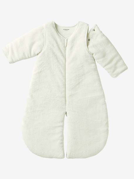 Saco de bebé em microfibra, mangas amovíveis, especial passeio Cru+Toupeira+Violeta 