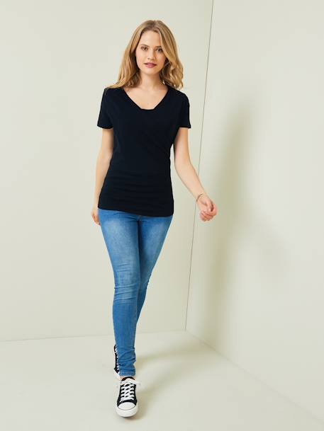 T-shirt pele com pele, pós-gravidez e amamentação PRETO ESCURO LISO 