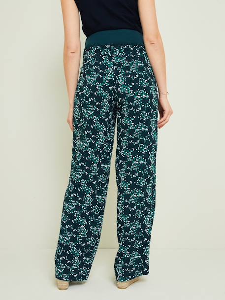 Calças estampadas às flores, em viscose, para grávida ROSA ESCURO ESTAMPADO+VERDE ESCURO ESTAMPADO 