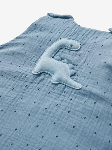 Saco de bebé especial verão, em gaze de algodão, Pequeno Dinossauro AZUL MEDIO LISO COM MOTIVO 