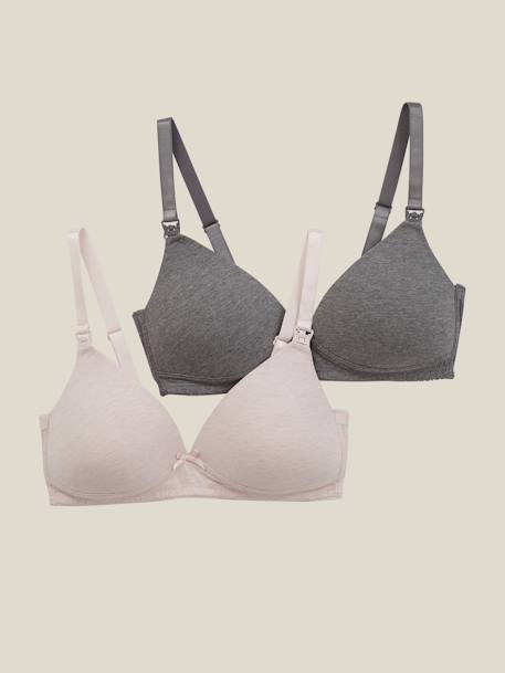 Lote de 2 soutiens acolchoados em algodão stretch, especial gravidez e amamentação bege-rosado+BRANCO CLARO LISO+CINZENTO ESCURO MESCLADO+PRETO ESCURO LISO 