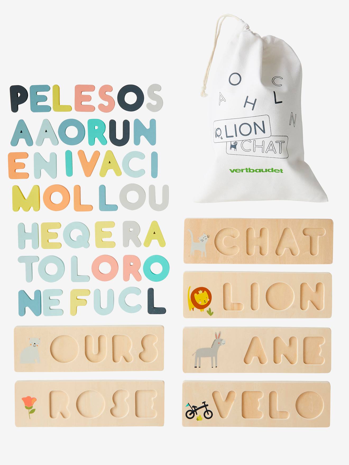 Puzzle de letras de encaixar, em madeira-Brinquedos-Vertbaudet