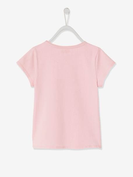 T-shirt de menina Family team, coleção cápsula da Vertbaudet e da Studio Jonesie, em algodão bio ROSA CLARO LISO COM MOTIVO 
