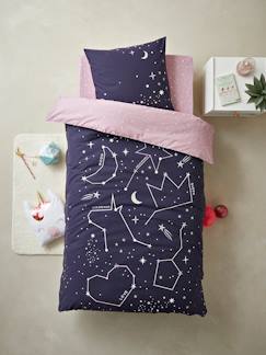 Têxtil-lar e Decoração-Roupa de cama criança-Capas de edredon-Conjunto capa de edredon + fronha de almofada com detalhes fosforescentes, Miss Constelação
