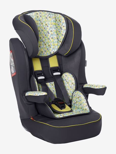 Cadeira-auto VERTBAUDET Kidsit+ grupo 1/2/3 Cinza estrelas+Verde triângulos 