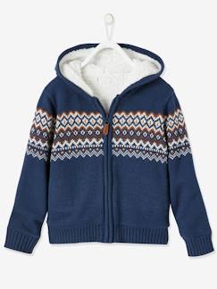 Menino 2-14 anos-Camisolas, casacos de malha, sweats-Casaco em jacquard, com forro sherpa, para menino