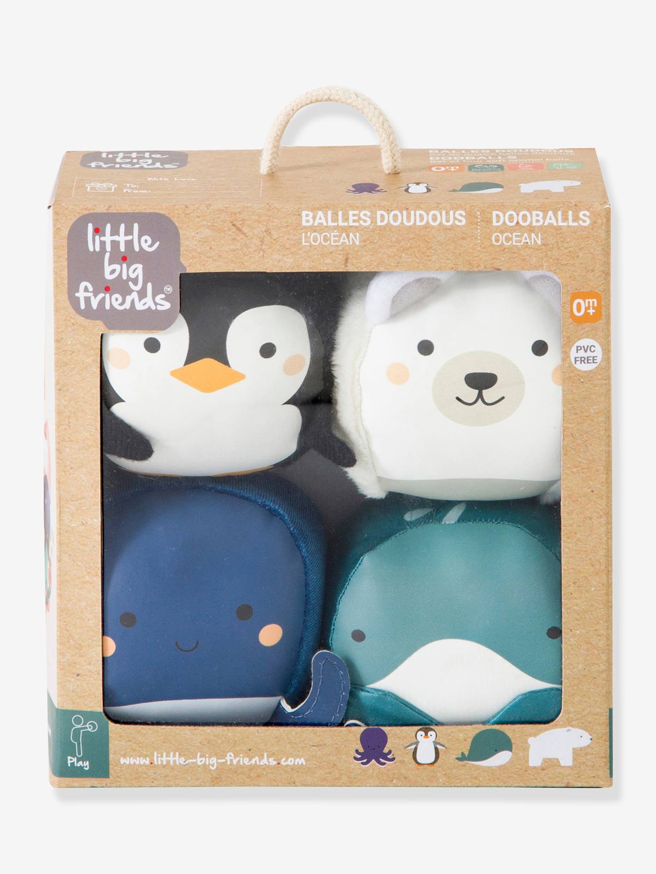As Dooballs - Conjunto de 4 bolas em forma de bonecos-doudou - BABYTOLOVE azul medio liso com motivo