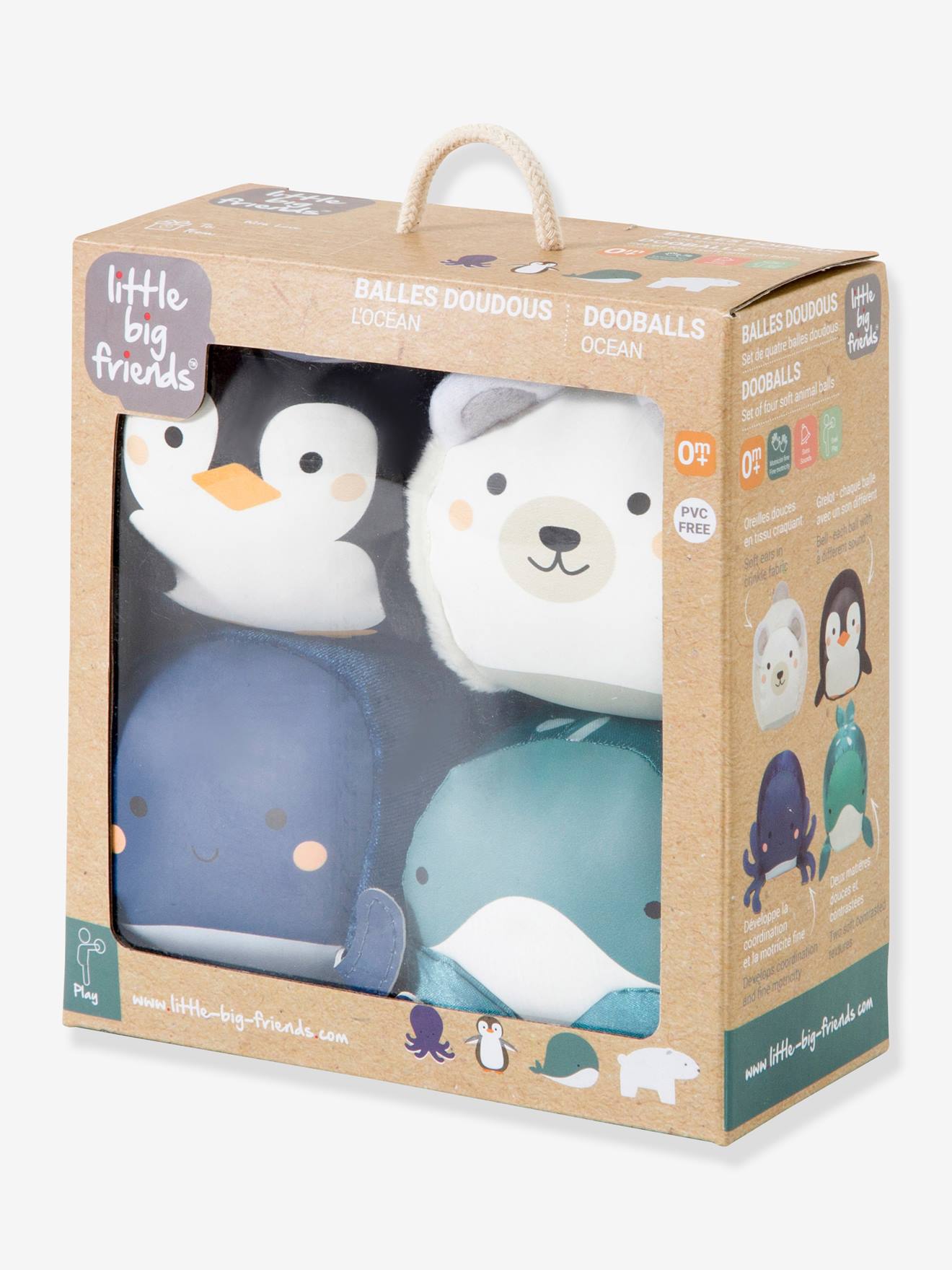 As Dooballs - Conjunto de 4 bolas em forma de bonecos-doudou - BABYTOLOVE azul medio liso com motivo