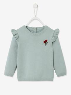 Bebé 0-36 meses-Camisolas, casacos de malha, sweats-Camisola com folhos e cerejas com pompons, para bebé