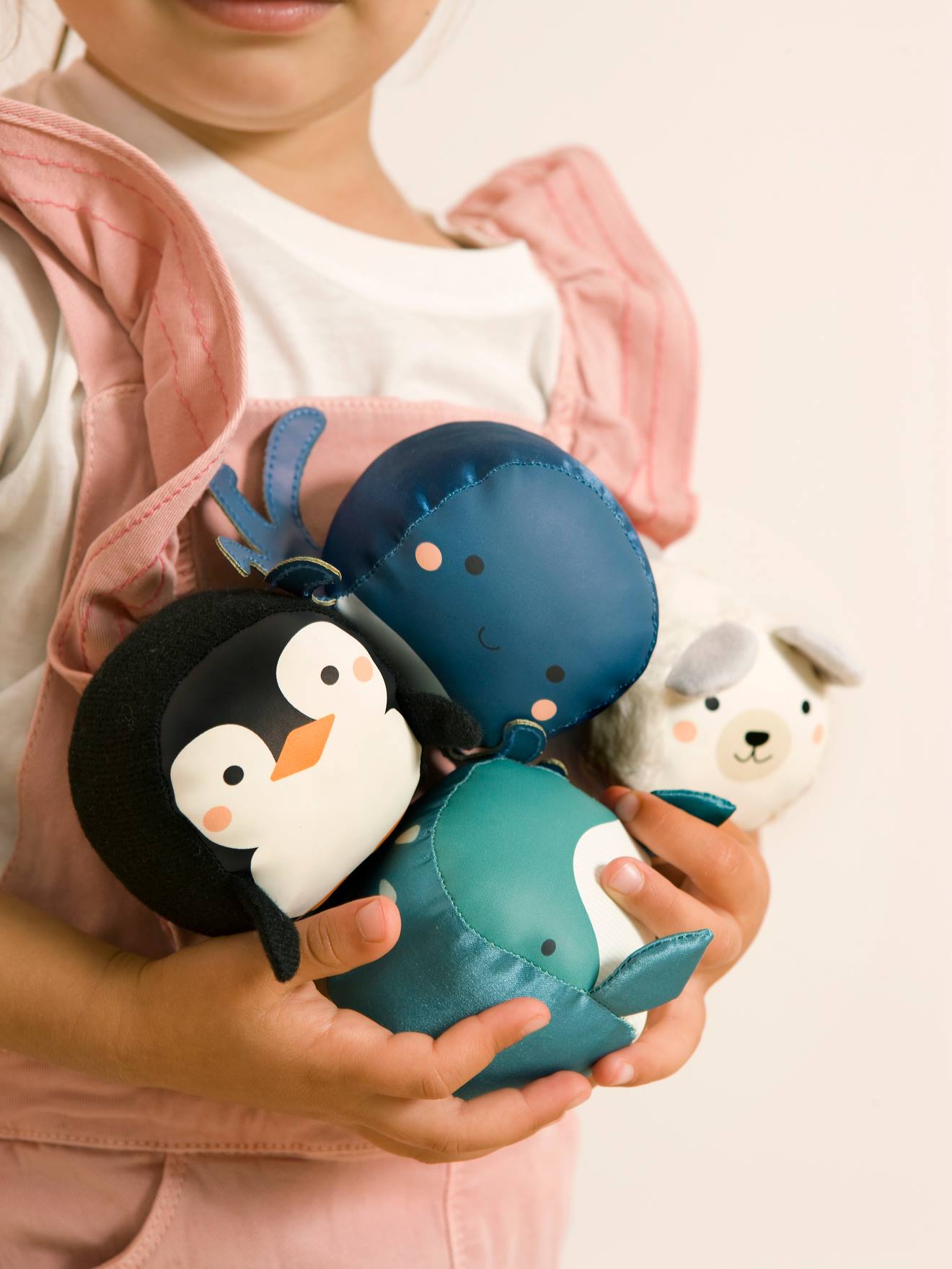 As Dooballs - Conjunto de 4 bolas em forma de bonecos-doudou -  azul medio liso com motivo