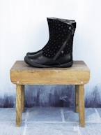 Botas em pele, para menina Camel+Preto 