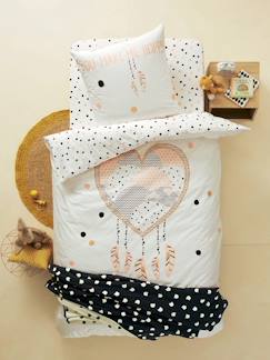 Têxtil-lar e Decoração-Roupa de cama criança-Capas de edredon-Conjunto capa de edredon + fronha de almofada, tema Bolinhas e coração