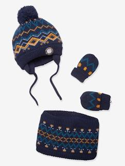 Bebé 0-36 meses-Acessórios-Gorros, cachecóis, luvas-Conjunto gorro + gola snood + luvas, para bebé menino, Oeko Tex®