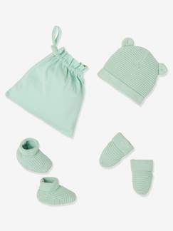 Bebé 0-36 meses-Acessórios-Gorros, cachecóis, luvas-Conjunto gorro, luvas e sapatinhos, bolsa a condizer, para recém-nascido