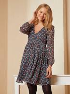 Vestido estampado, em crepe, especial gravidez e amamentação VERDE ESCURO ESTAMPADO 