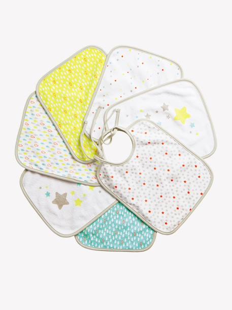 Lote de 7 babetes para bebé VERTBAUDET Estrelas/gotas água+Motivos de frutas+Multicolor+Vermelho escuro liso com motiv 