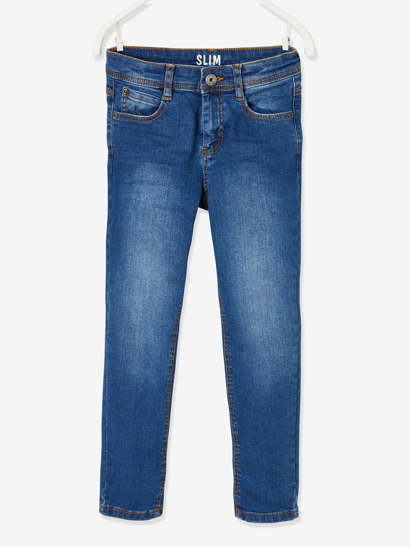 Jeans slim morfológicos 'waterless', medida das ancas MÉDIA, para menino azul escuro desbotado