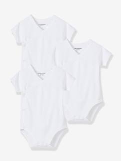Algodão Biológico-Lote de 3 bodies brancos de mangas curtas, para recém-nascido, coleção Bio
