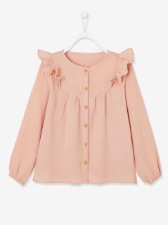 Menina 2-14 anos-Blusas, camisas-Blusa com folhos, em gaze de algodão, para menina