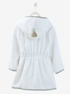 Roupão de banho com capuz, personalizável, para criança Azul cinzento+Rosa liso com decoração 