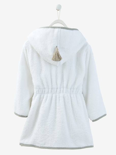 Roupão de banho com capuz, personalizável, para criança Azul cinzento+Rosa liso com decoração 