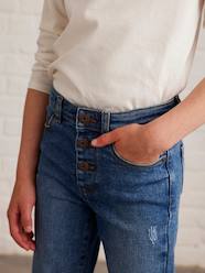 Jeans direitos com detalhes usados, para menina  