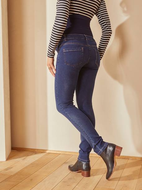 Jeans slim, faixa sem costuras, para grávida AZUL CLARO DESBOTADO+AZUL ESCURO LISO+AZUL MEDIO DESBOTADO+CINZENTO ESCURO LISO+PRETO ESCURO LISO 