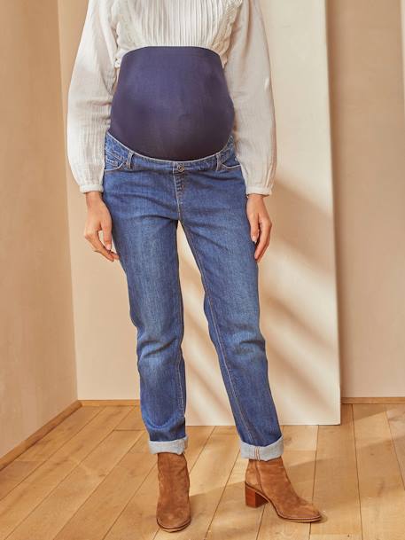 Jeans mom, faixa sem costuras, para grávida AZUL CLARO LISO+AZUL ESCURO DESBOTADO+CINZENTO MEDIO LISO+preto 