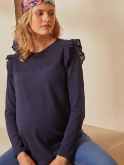 Roupa grávida-T-shirts, tops-Camisola bimatéria, especial gravidez e amamentação